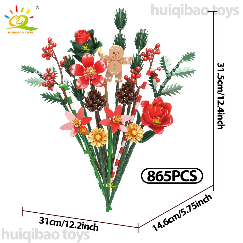 HUIQIBAO عيد الميلاد جارلاند باقة بنة DIY بها بنفسك رومانسية الزهور الطوب الحلي الزخرفية لعب الكبار سانتا كلوز هدية