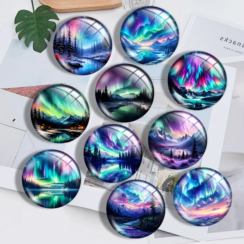 Aurora scenery  10pcs 12mm14mm/16mm/18mm/20mm/25mm Round Photo Glass Cabochon Demo Flat Back Making Findings Jewelry