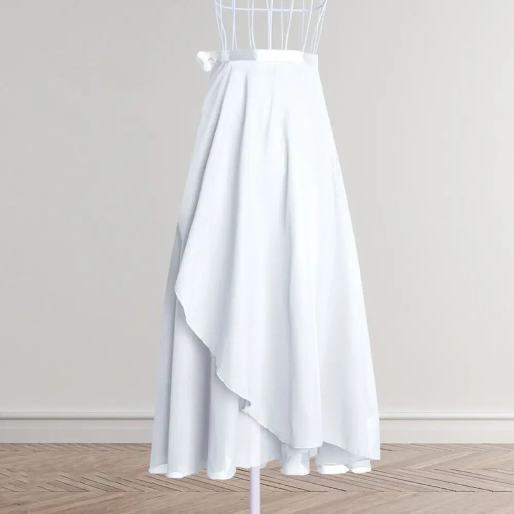 Falda de Ballet larga con lazo, vestido de baile de Color puro, falda larga de gasa para baile, accesorios de baile, bufanda envolvente, falda tutú de Ballet de hadas