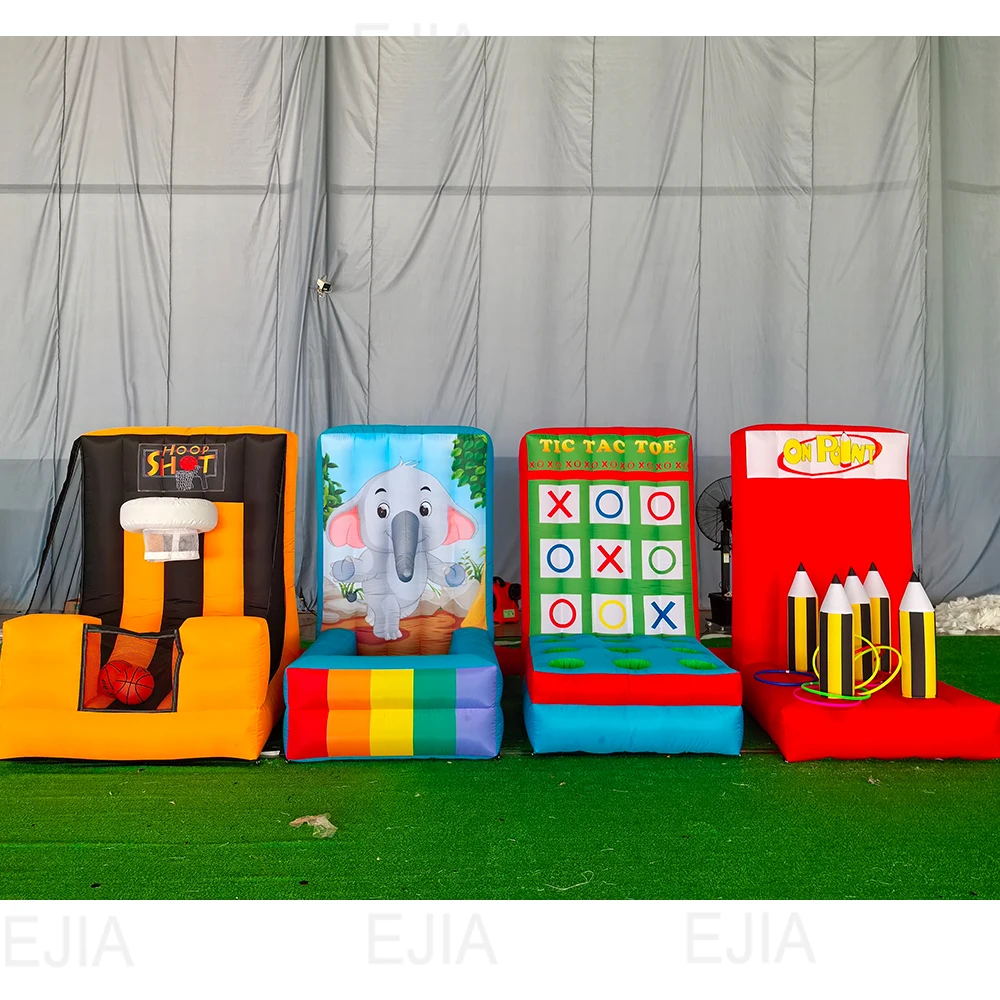 4 in1 Inflatable Sport Games Interactive Carnival Game Combo, Separate Inflatable Basketball Hoop Target Ring Tossing Family Fun