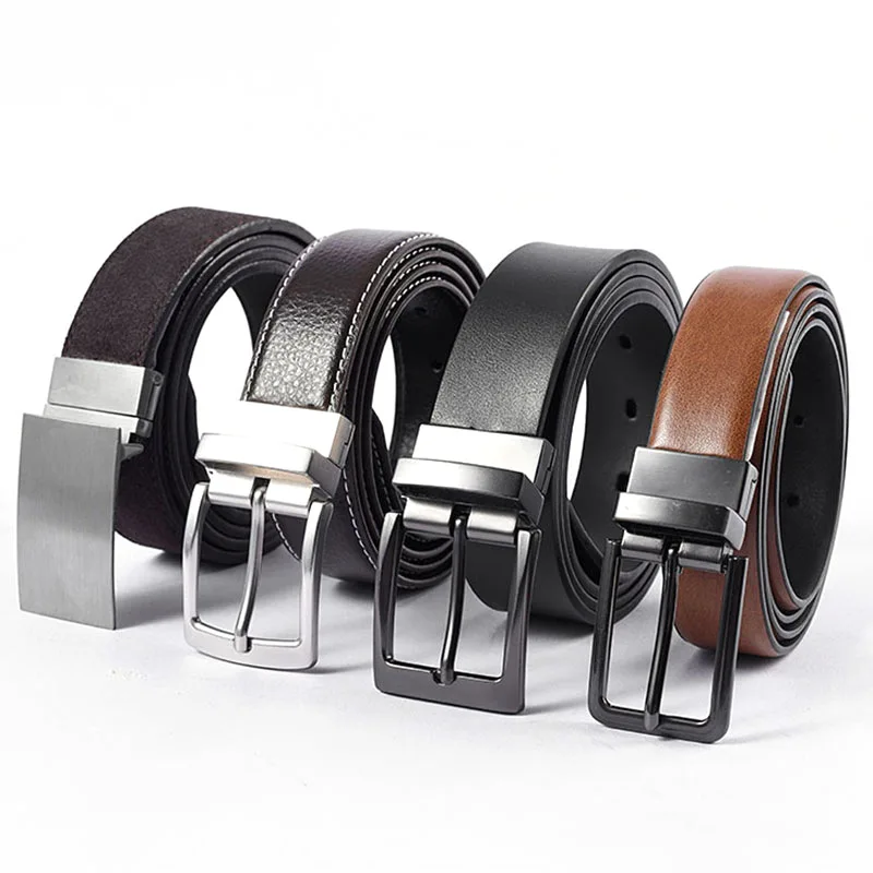 

New 3.5cm Double-Sided Leather Belt For Fashionable Men's Business Travel Personalized And Versatile Alloy Buckle Waist Belt