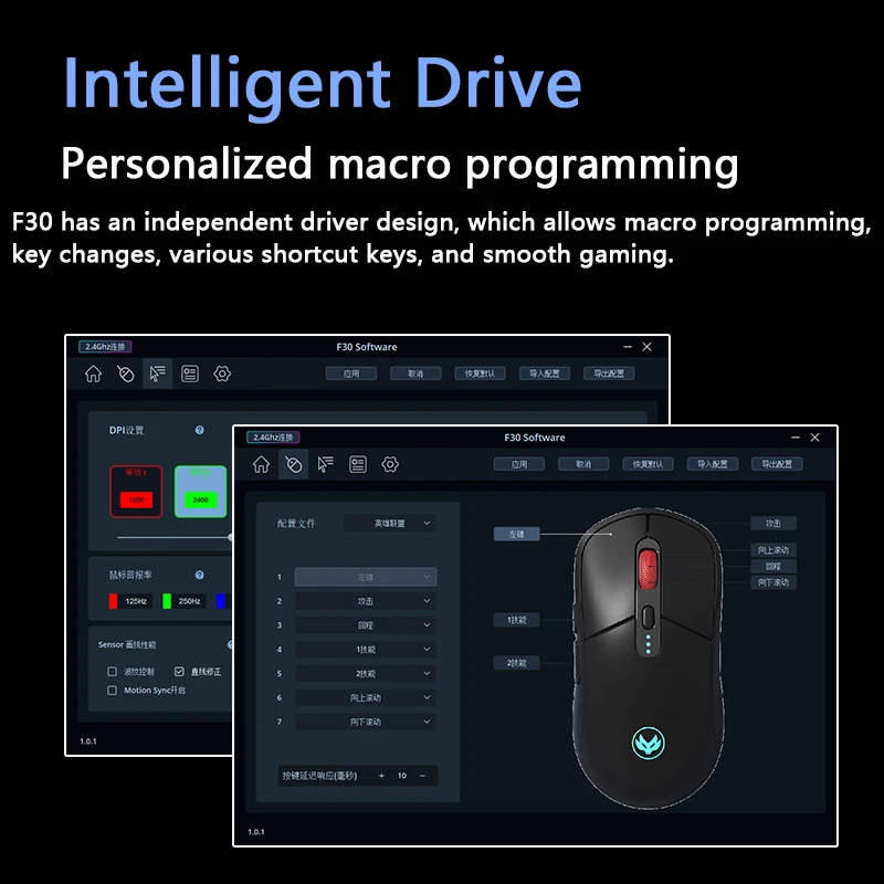 F30 Mouse Gaming Nirkabel 3 Mode Senyap 10000DPI1K Tingkat Kembali Tampilan Tingkat Baterai Mouse Bluetooth Pemrograman Makro