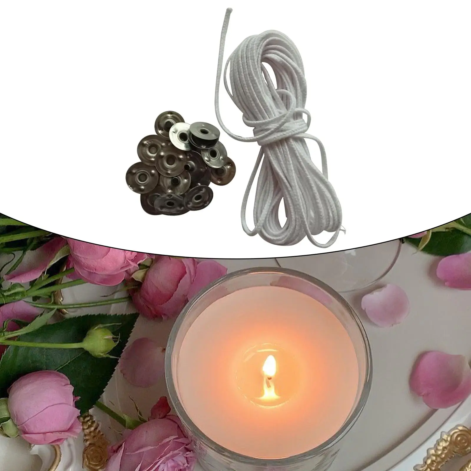 Candle Wicks Core Roll with Metal Holders Easy Cut Cotton Wick Tabs for Making Homemade Candles