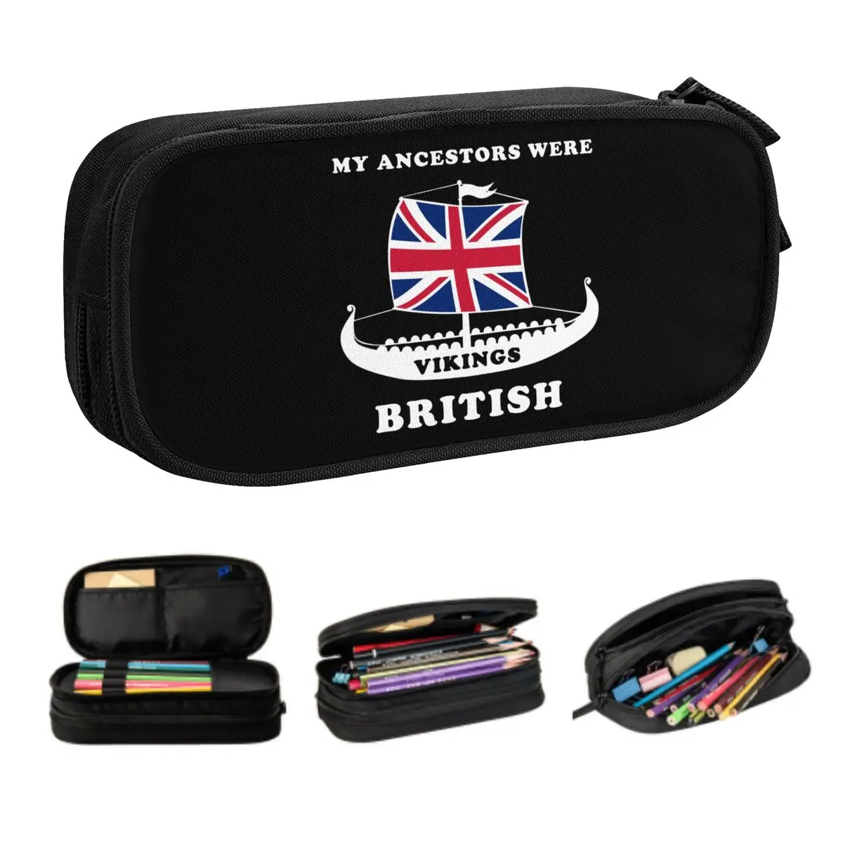 Custom My Ancestors Were Vikings British Kawaii Pencil Case Large Capacity UK Union Jack England Proud Pencil Bag Student School