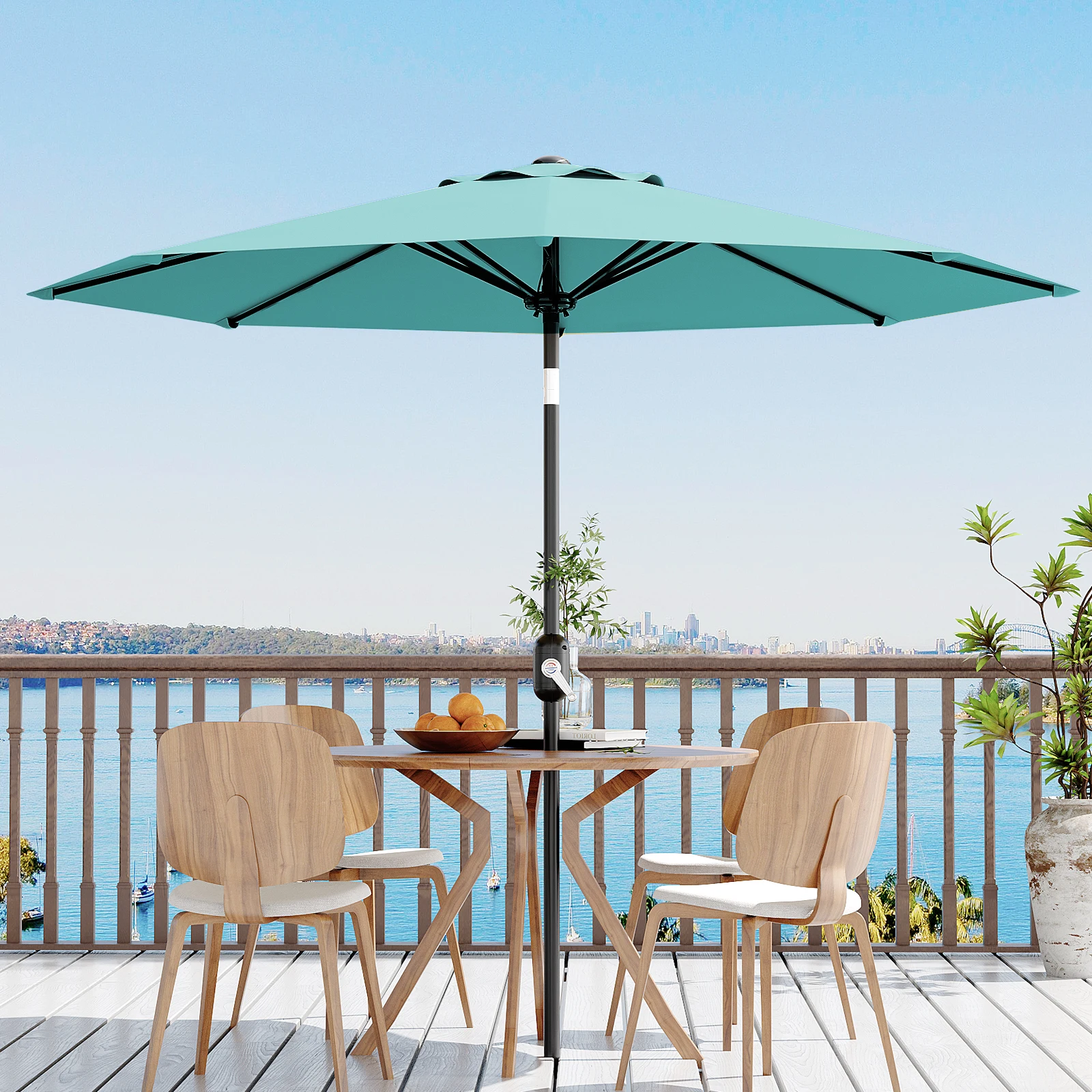 9FT Outdoor Patio Umbrella – Waterproof, UV Protection, 8 Sturdy Ribs, Market Table Parasol with Crank Lift & Push Button Tilt, Sun Shade for Garden, Deck, Pool, Backyard