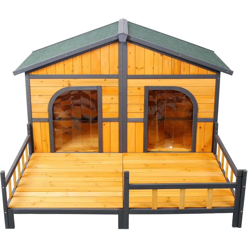 

Очень большой атмосферостойкий домик для собак с приподнятым полом, крыльцом и съемным основанием для средних и больших пород, естественная отделка