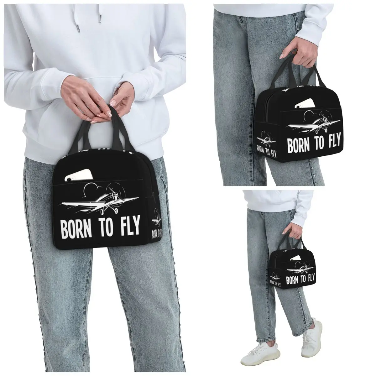 Born To Fly Captain Stripes Flight Pilot Insulated Lunch Bag Cooler Thermal Food Box Tote Leakproof Lunch Boxes Container