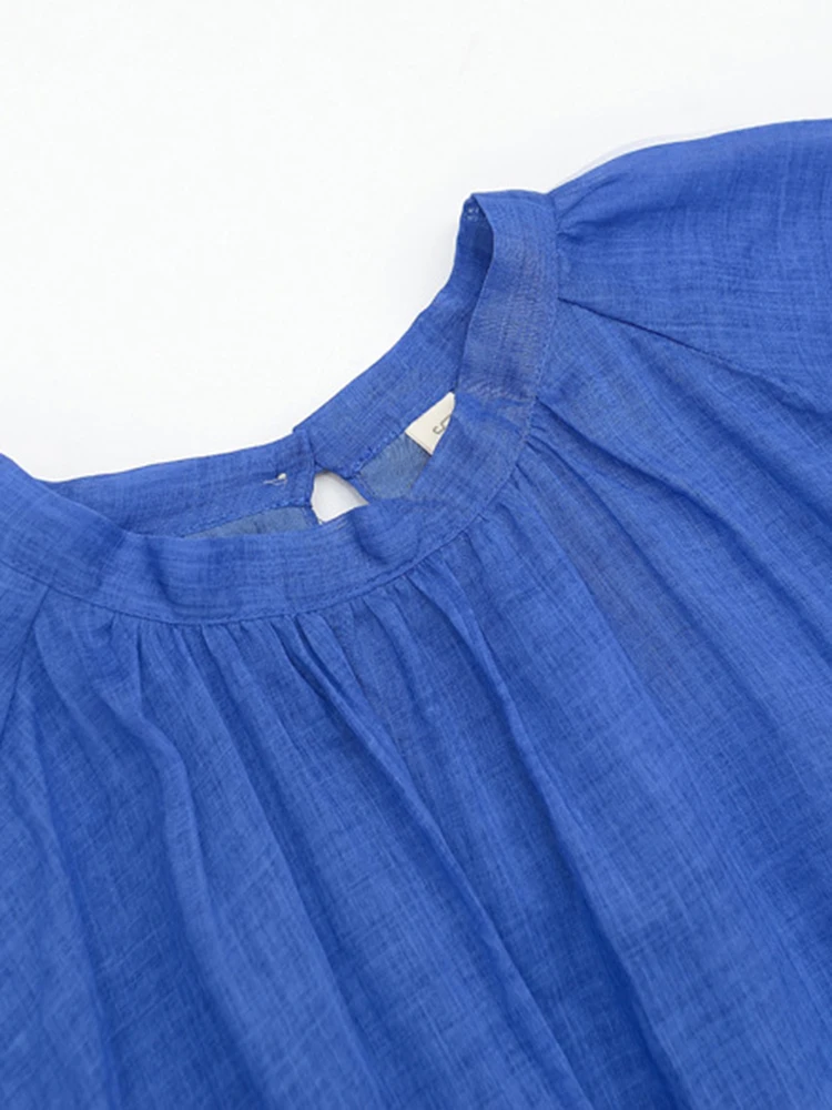 Blue Flax Loose Summer Dr Women's Gown Retro Artistic Tea Clothing Wide Hemline Long Dr Casual Vaion Sle A-Line