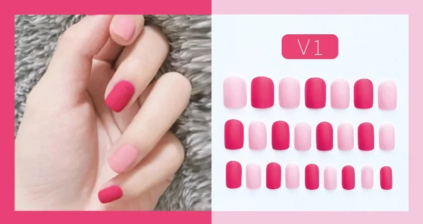 24pcs Frosted Matte Press on Nail Solid Color Two-color Finished Short Full Coverage Removable Fake Nail Collection with Glue