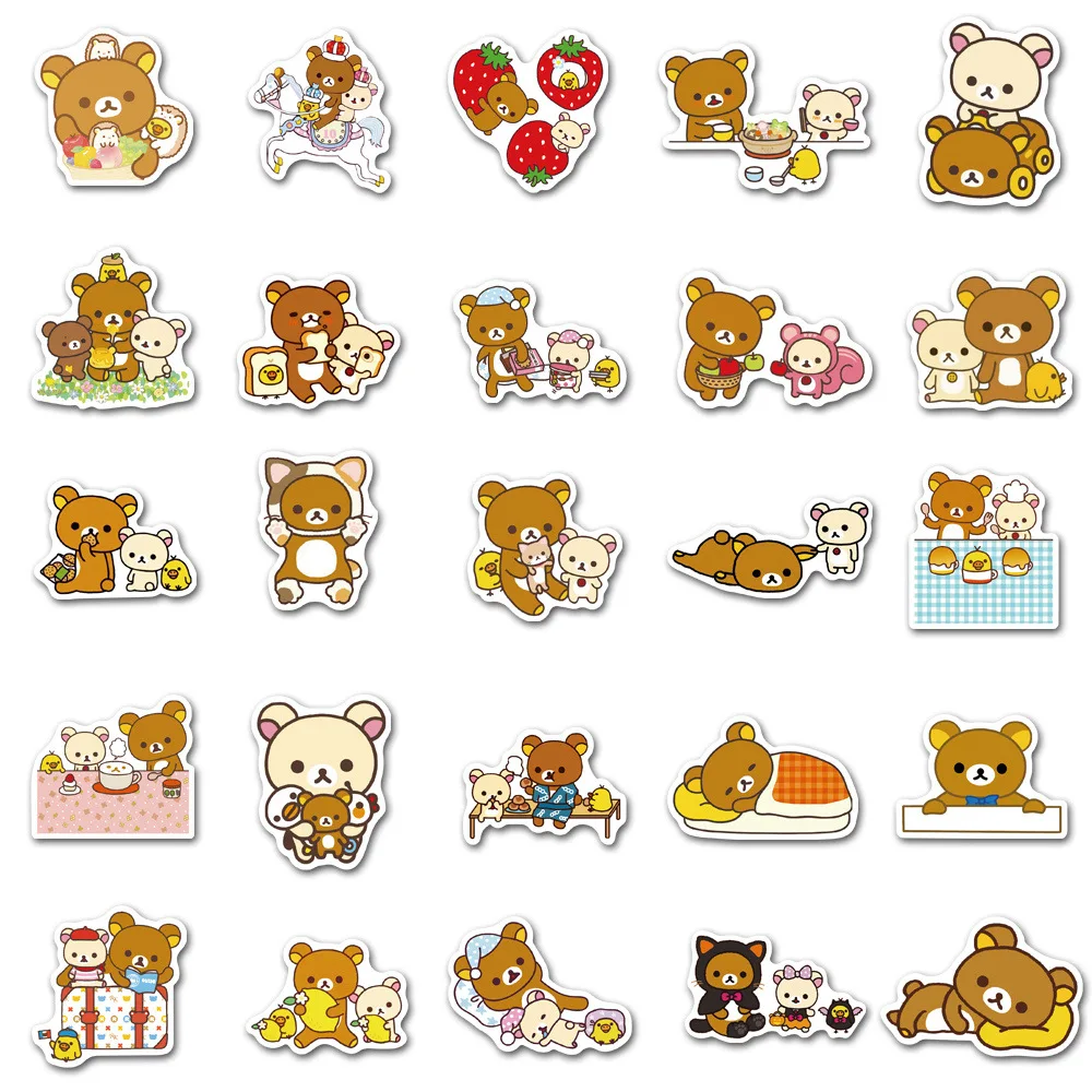 50Pcs Cute Rilakkuma Bear Sticker Kawaii Cartoon Stickers For Guitar DIY Toy Bicycle Skateboard Laptop Luggage Decor