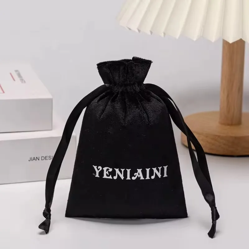 Custom logo jewelry gift black velvet bag Jewelry Ring Packaging Bags Wedding Party Favors Bag