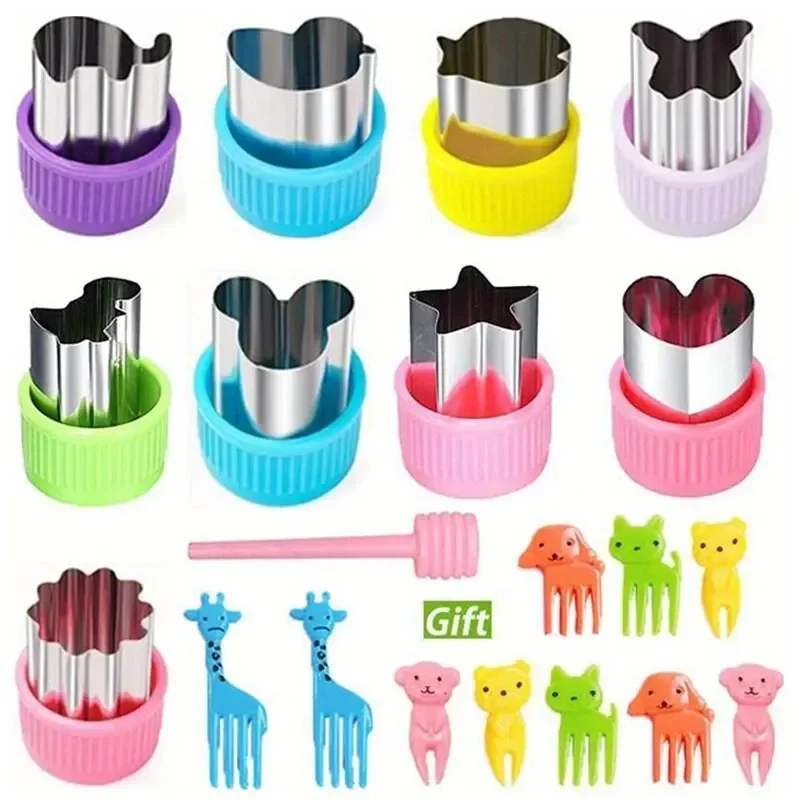 Набор машинок для резки овощей и фруктов, 20 предметов, с 10 вилками для фруктов и 1 стержнем для выпуска, мини-нож для сэндвичей для резки печенья, 2025 г.