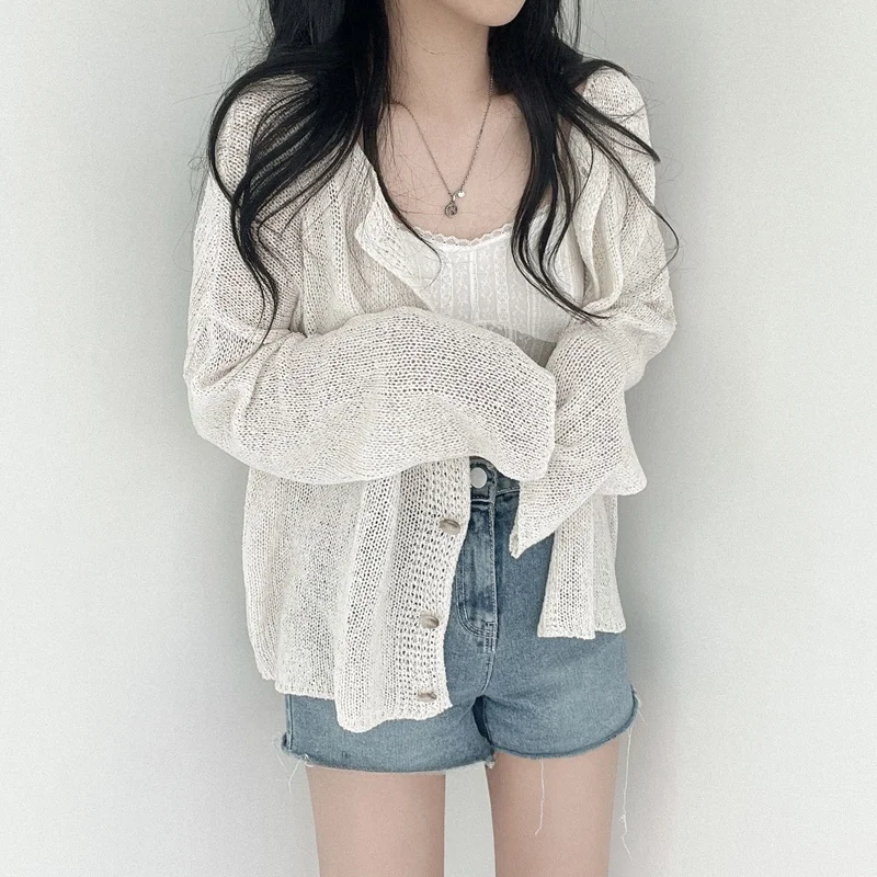 

Women's Loose Long Sve Knitted Open Cardigan Double-Sided Wearable Lightweight Sunade irt Chinese Summer Faion