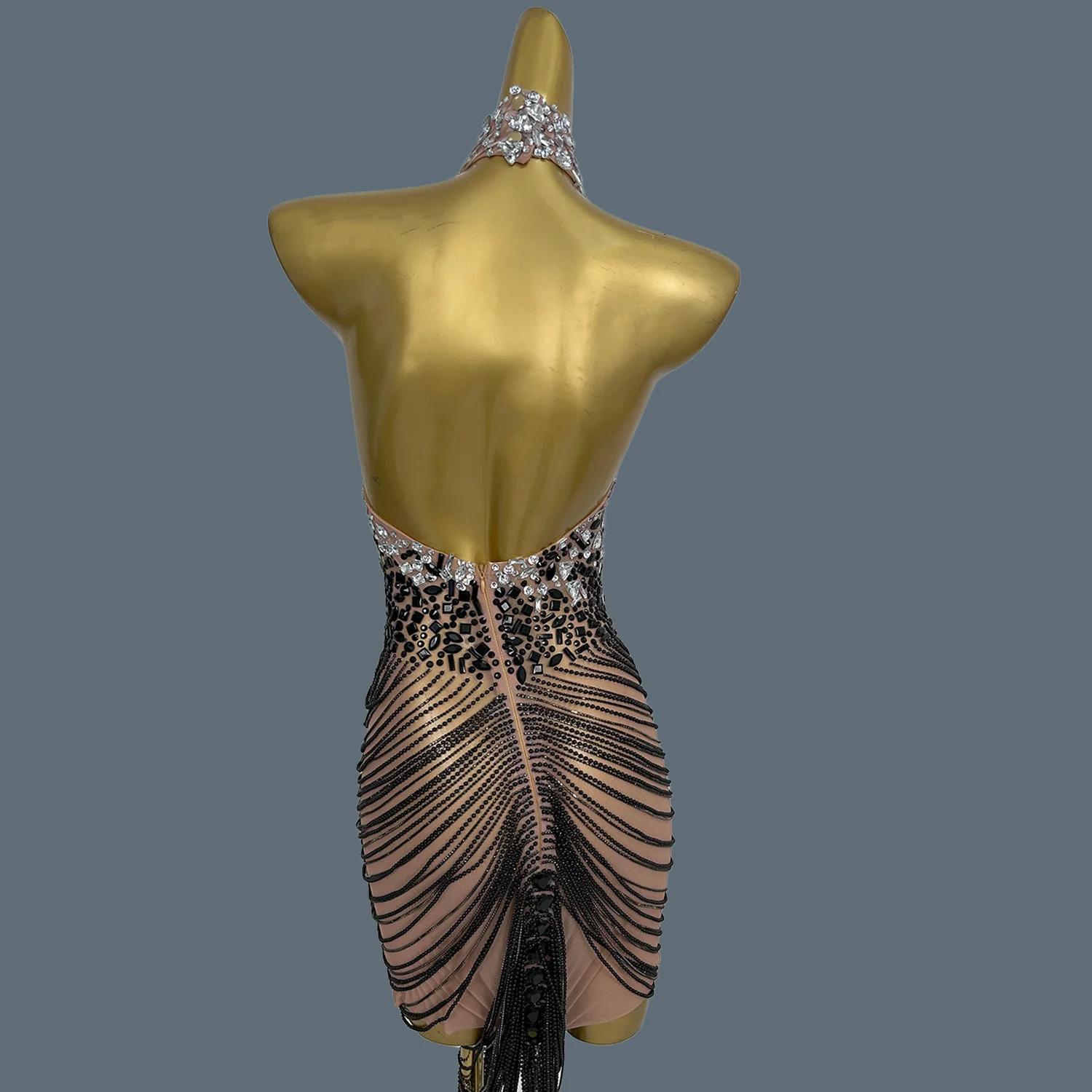 Sparkly คริสตัลโซ่ฉลองวันเกิดชุดราตรีการถ่ายภาพชุดเซ็กซี่ Halter Backless SHEER ตาข่ายผอมชุด Diandao