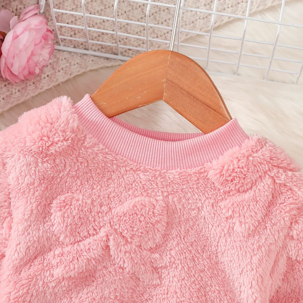 Pink Autumn&Winter Straight Dress with A Waist Bag Cute Princess Style Dresses Party Dressing for Kids Girls Aged 4-7