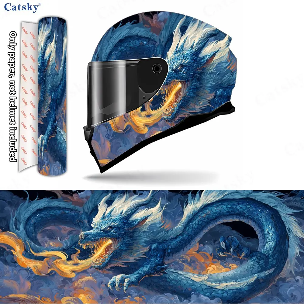 

Fiery Cloud Dragon Print Helmet Vinyl Wraps, Waterproof Scratch-Resistant Full Face Helmet Decals, Durable PVC Decoration Protec
