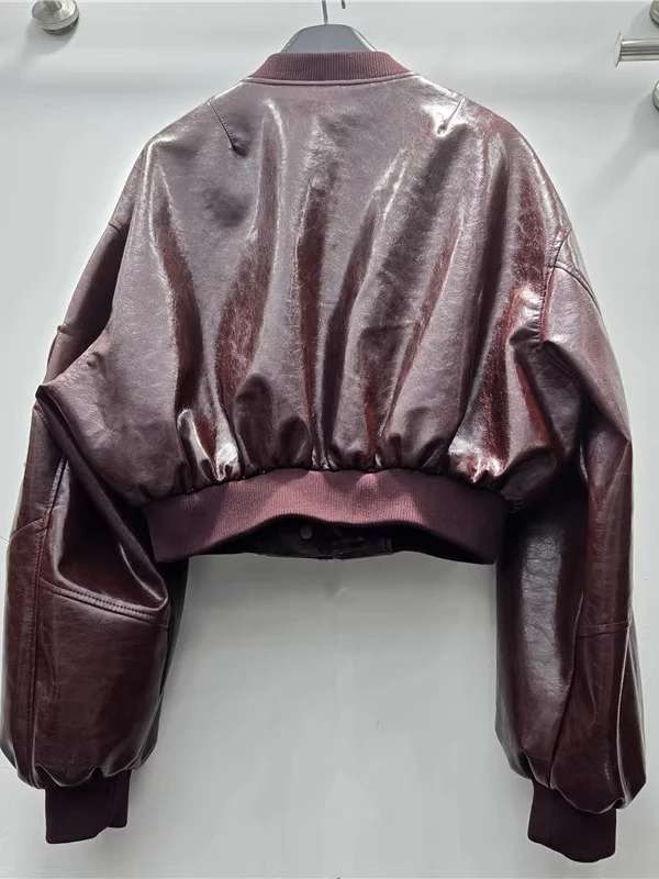 Retro americano sle ort couro jaet outerwear feminino gola zíper ket decoração casaco de couro do plutônio quente menina vento