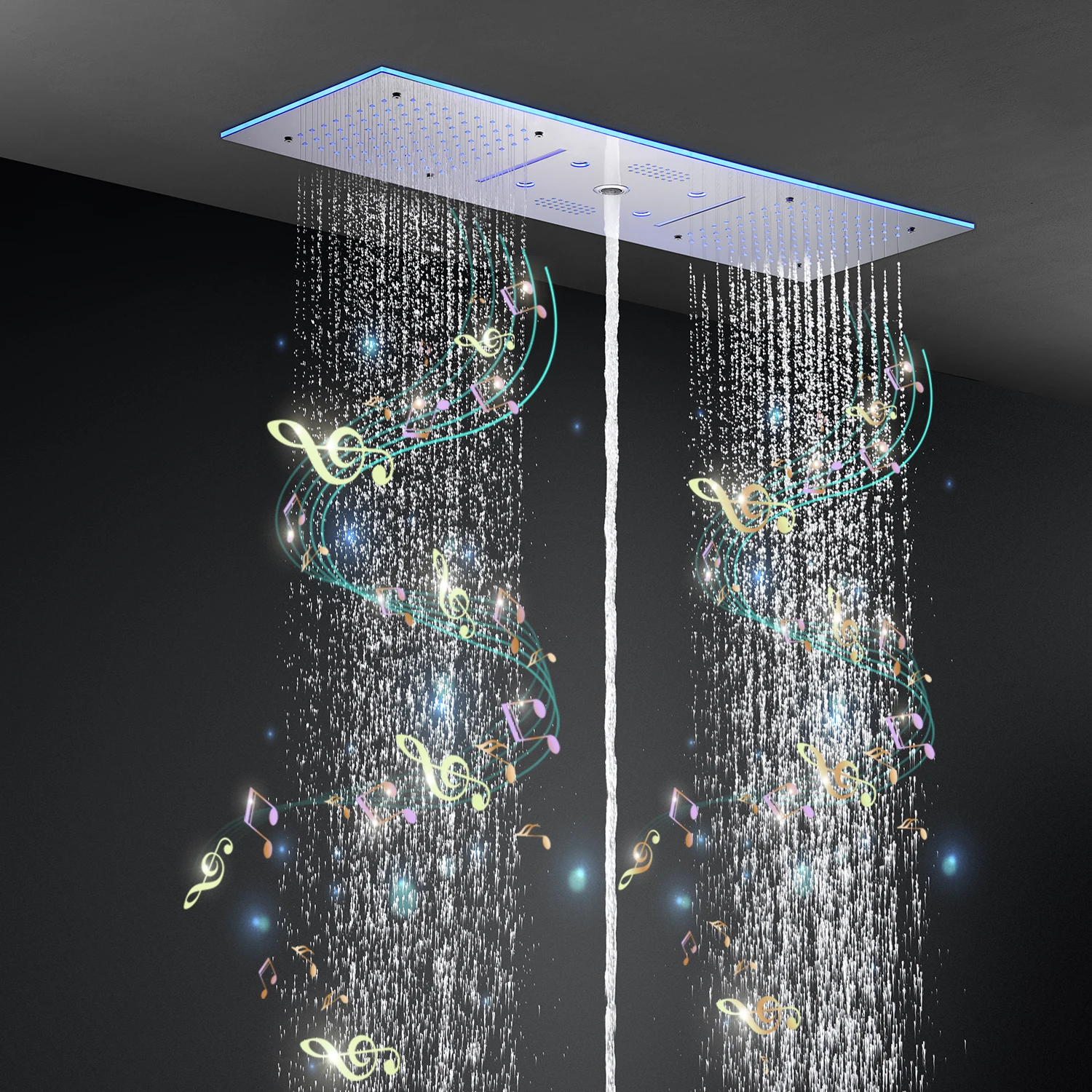 900x300mm LED Shower Head Music Shower ceiling Rain Mist Waterfall Column bathroom accessories chrome surface