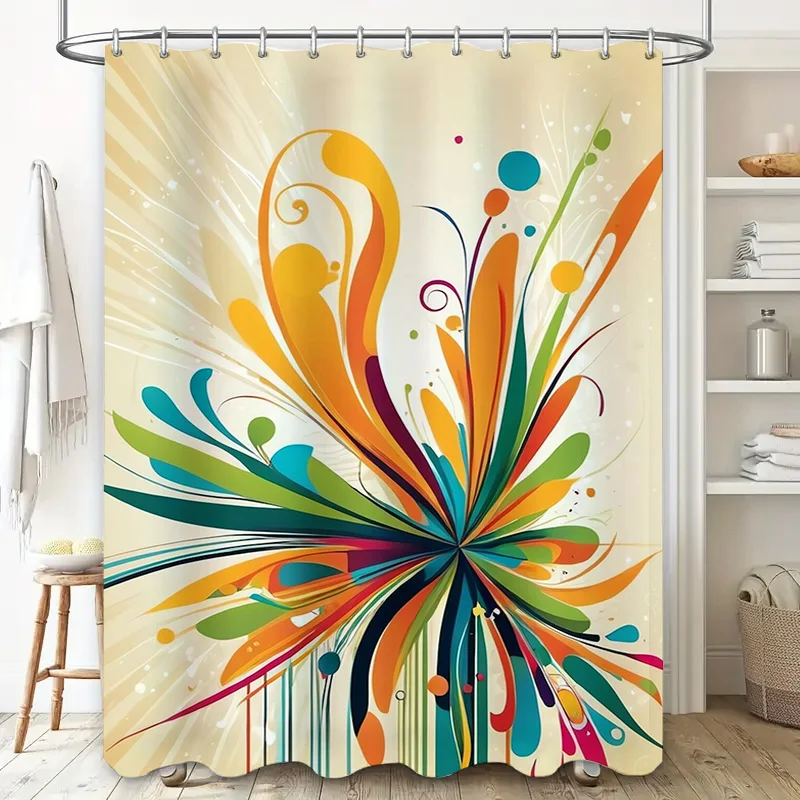 Colorful Shower Curtain Set Bathroom Decor with Abstract Flower Design in Multicolors for Home Decoration.