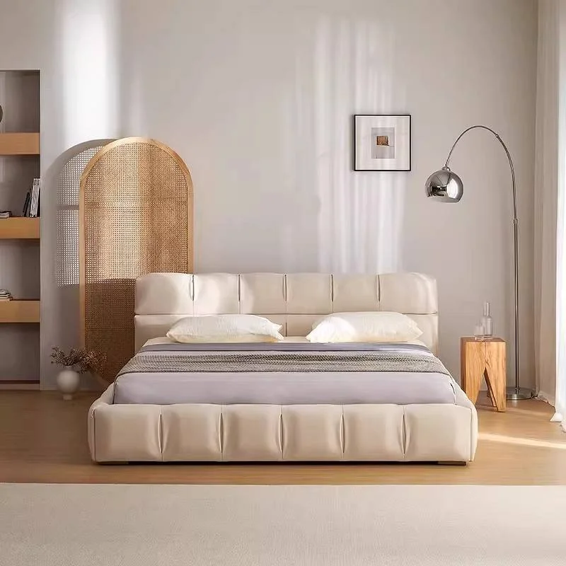 White Nordic Normal Bed Waterproof Elegant Beige Wooden Platform Frame Bed Full Size Lounges Luxury Camas Queen Furniture Double