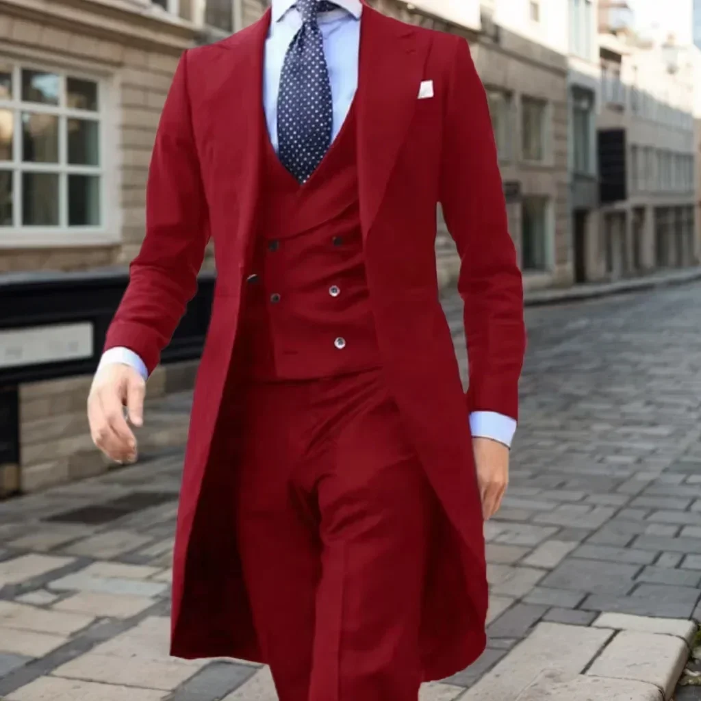 Traje elegante para hombre, traje ajustado, chaqueta de 3 piezas, chaleco, pantalones, conjunto de esmoquin Formal para boda, disfraz de escenario,