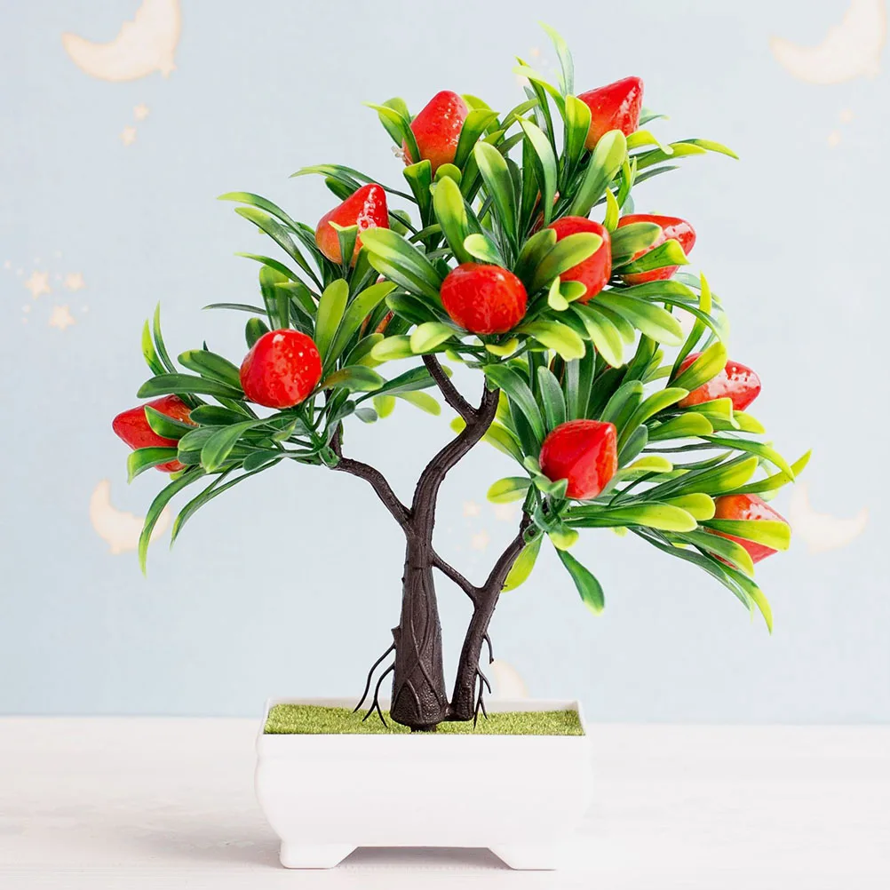 

Simulation Strawberry Bonsai Artificial Fruit Tree Plant Decor Vivid Appearance Maintenance Free Office Desktop Adornment Fake