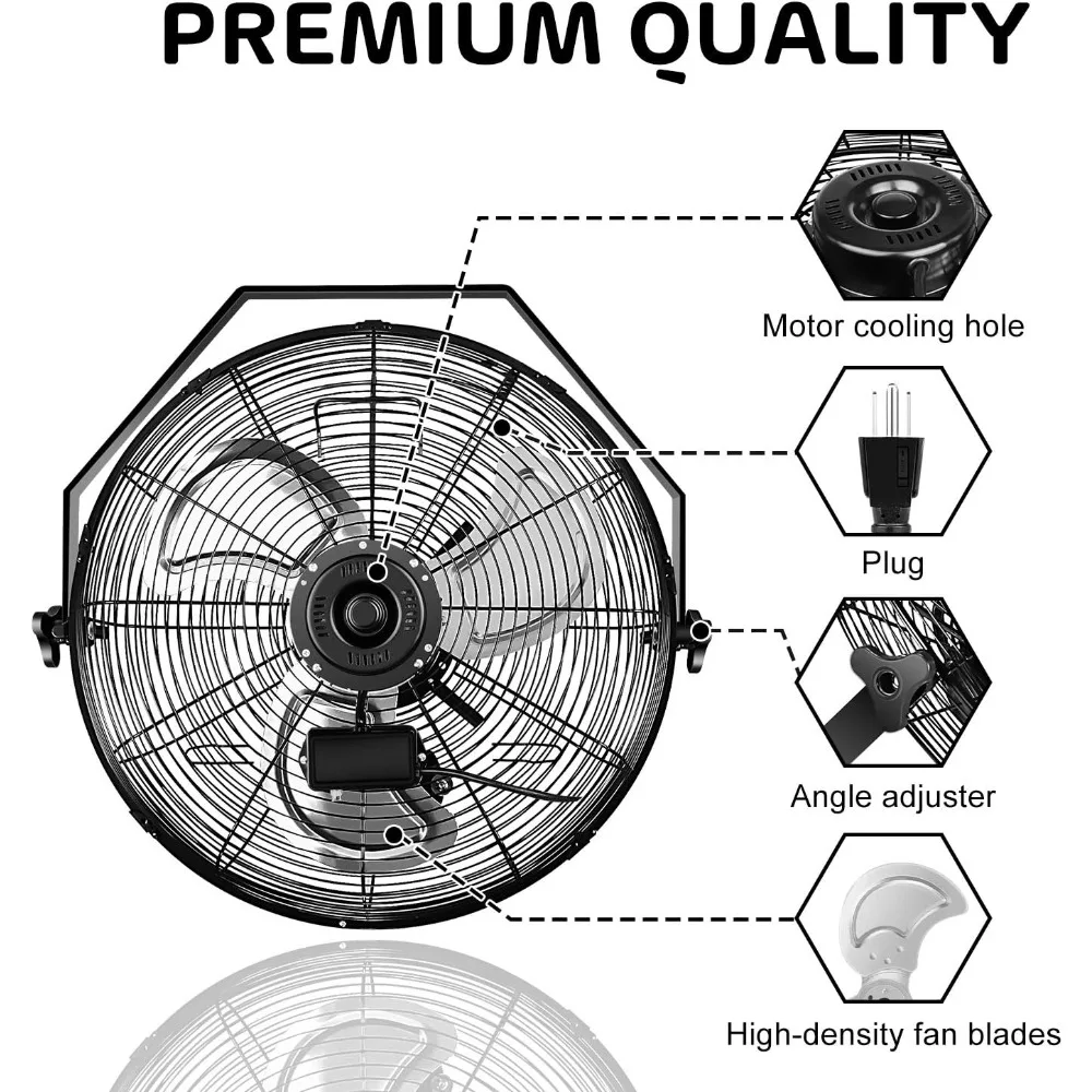 Hanging Fan 2 Piece Set, 20 Inch, High Speed 3 Speed Wall Mounted Fan, Industrial Wall Mounted Fans 2 Piece Set