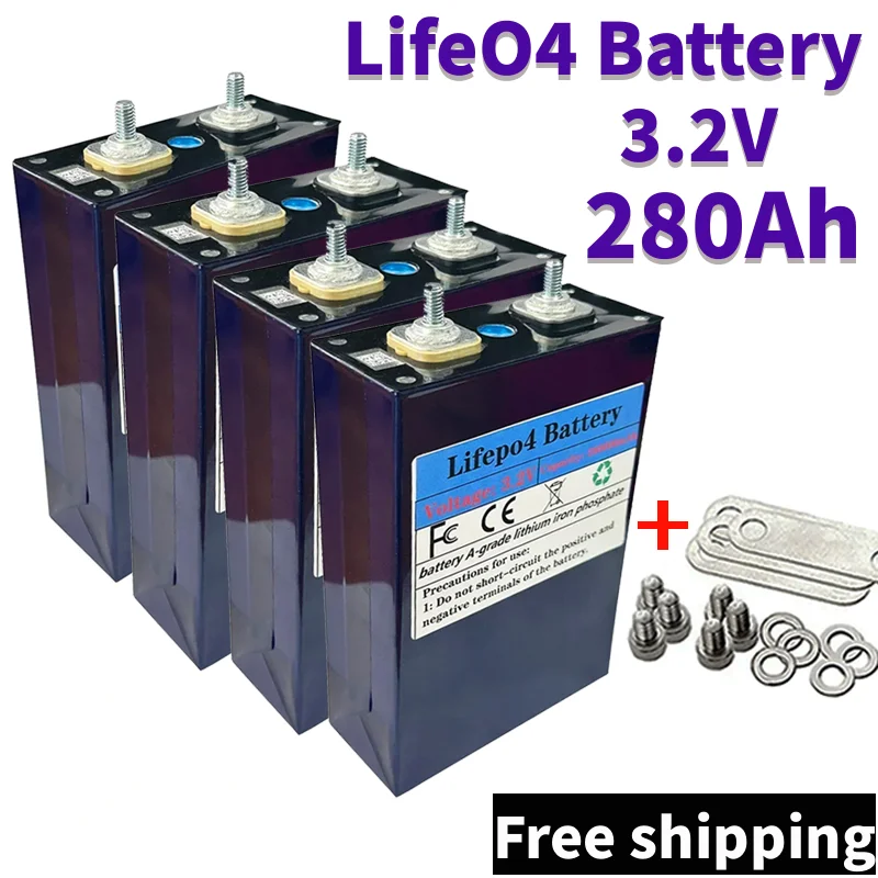 

NEW 3.2V 280AH LiFePO4 Battery Rechargeable Cells for Solar Energy DIY Lithium Battery Pack Home Power 12V in Stock