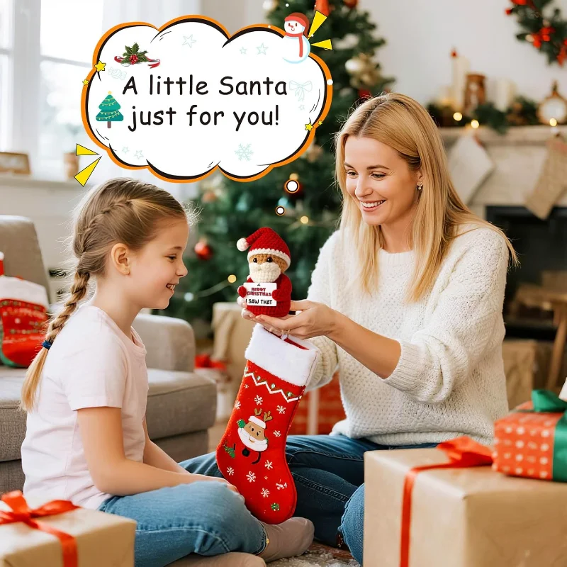 Santa Claus Rajutan Tangan Natal dengan Kartu, Hadiah Natal Lucu untuk Rekan Kerja, White Elephant, Ide Hadiah untuk di dalam Stoking Natal
