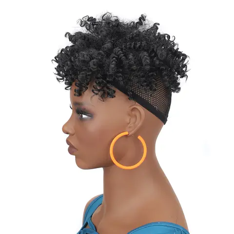 jeedou Afro Short Curly Black Hair Topper for Women Dreadlock Toupee for Men Curly Synthetic Hair Toppers with 4Clips Wigs