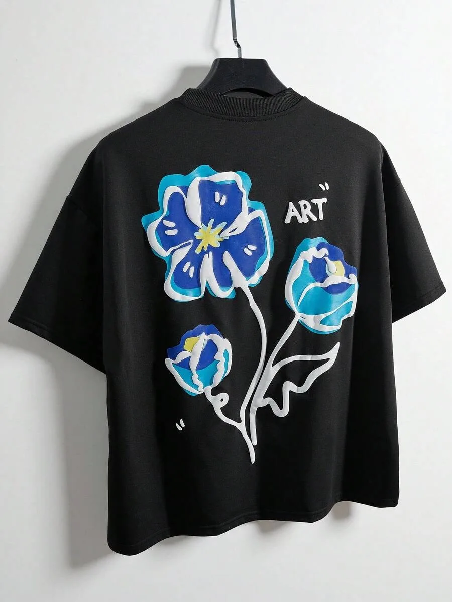 New 2026 Manfinity EMRG Men's Street-Style Floral Embossed Graphic Tee Suitable for Outdoor Music Festivals Casual Outings