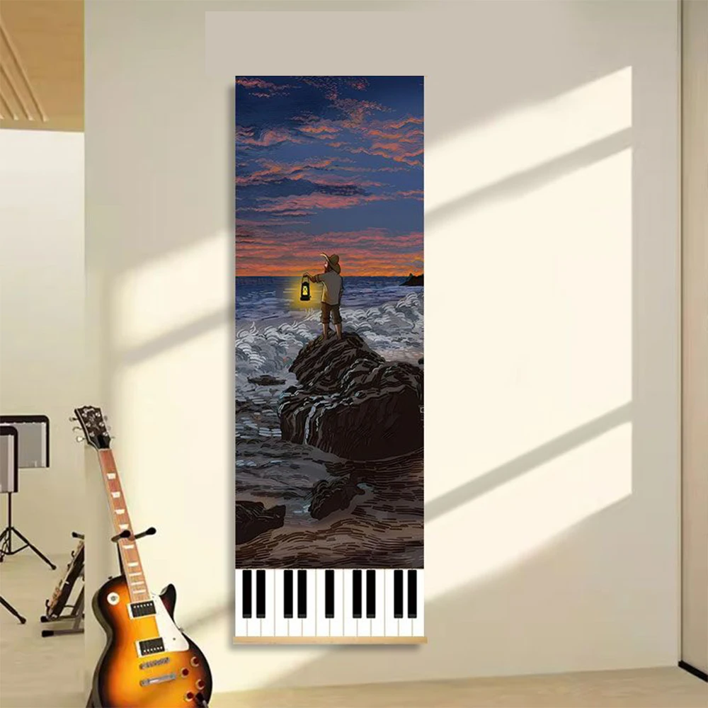 Music Classroom Oil Painting Tapestry, Wall Decor, Wall Hanging, Piano Room & Studio Background Poster, Music Store Training Cul