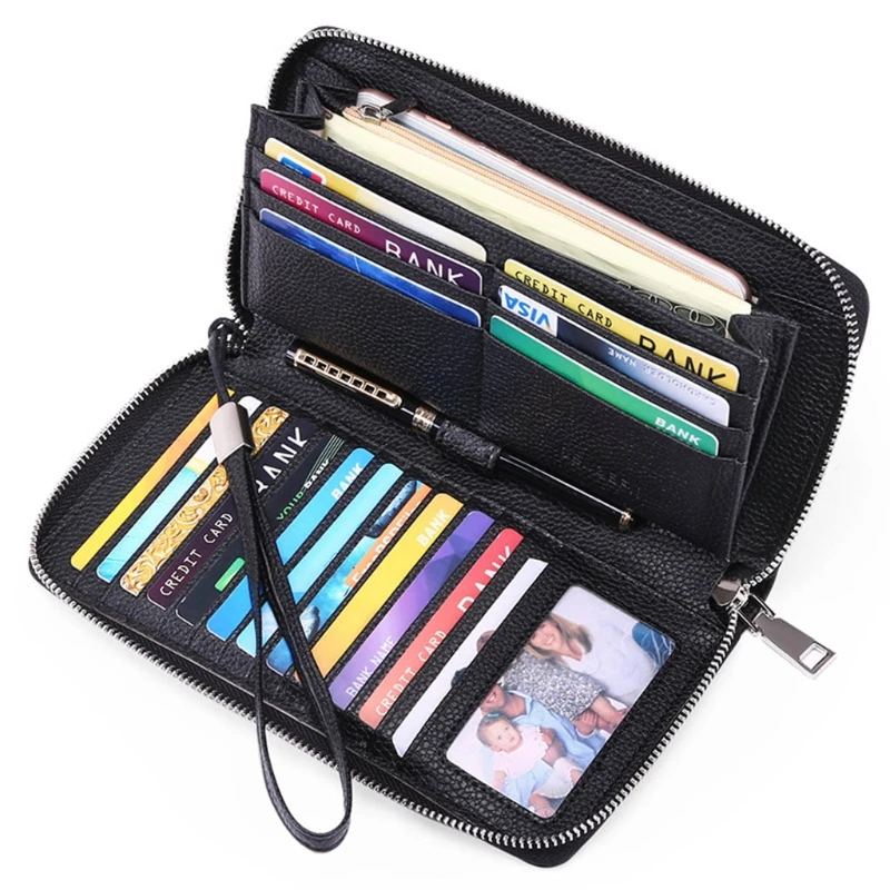 Wristlet Wallet Anti-RFID Change Purse Bag for Female Daily Wear Leather