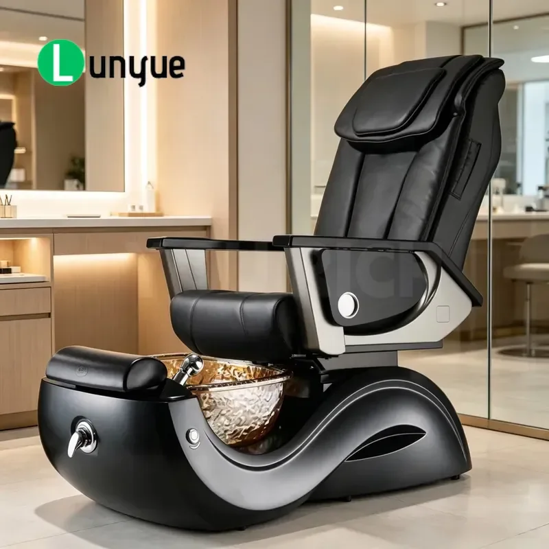 Deluxe Black PVC Leather Foot Spa Massage Chair with Glass Basin for Nail Pedicure Manicure Comfortable Recumbent