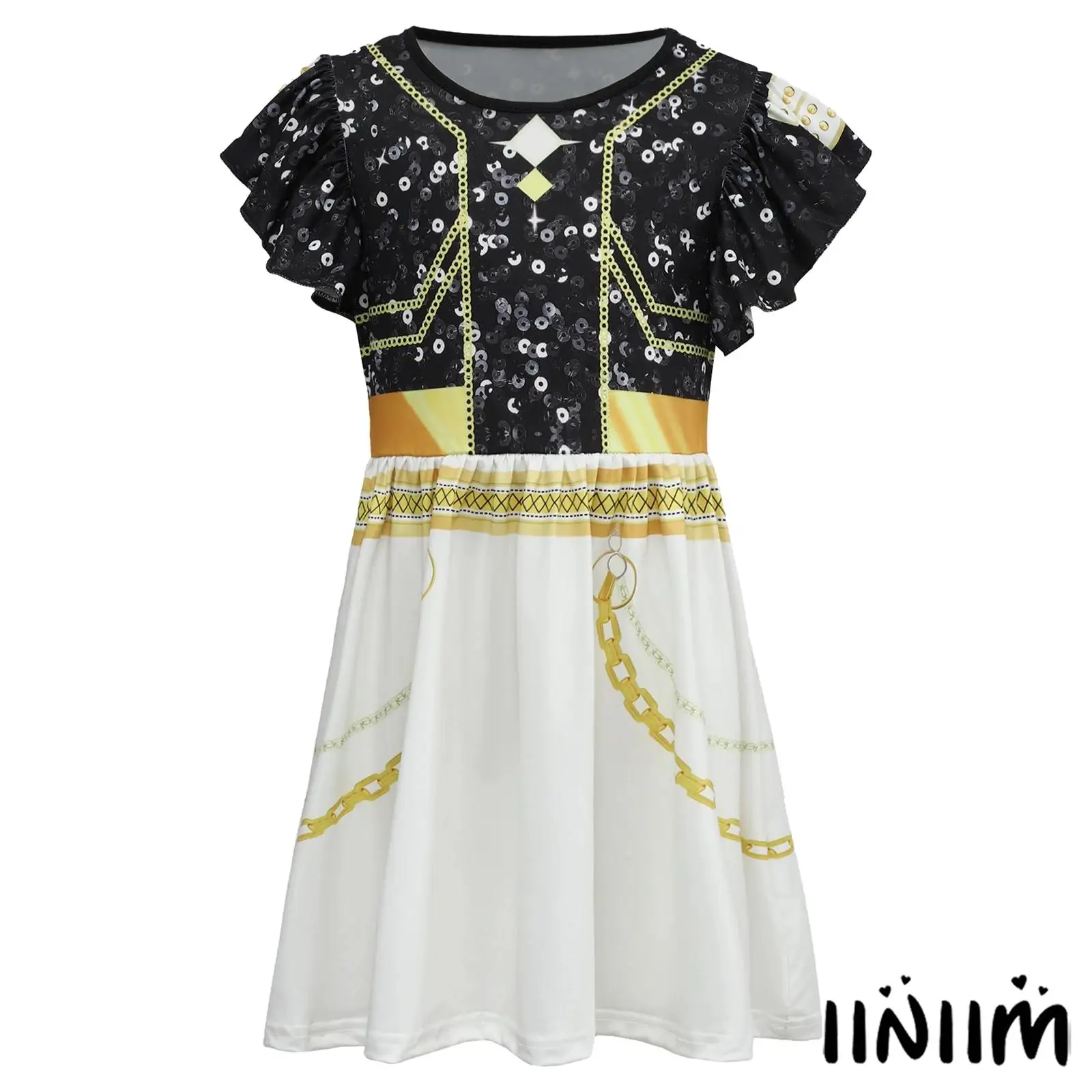 

Kids Girls Enchanting Anime Demon Dress with Cartoon Print And Ruffle Sleeve Design Whimsical Cosplay Costume for Theme Parties