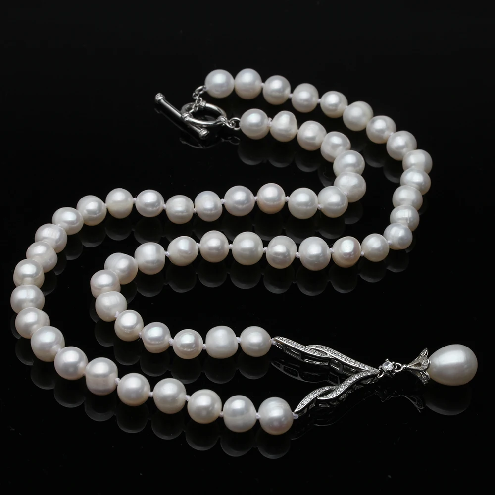 Freshwater Pearl Pendant Necklace For Women,Natural Chunky Choker Necklaces Wedding White Pearl Necklace Chain Girl Gift 45cm