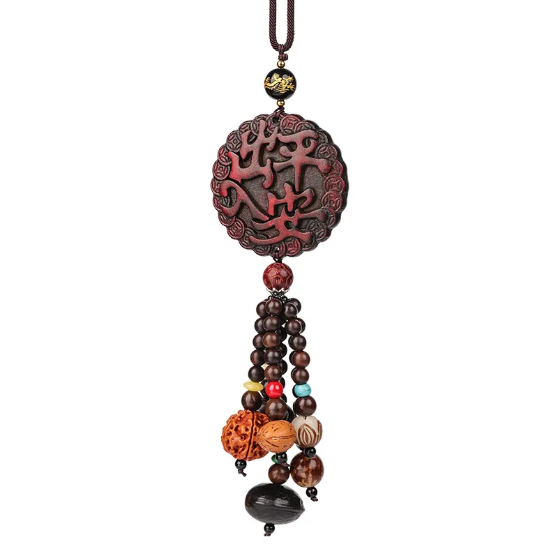 

New entry and exit safe car pendant mahogany car rearview mirror pendant men and women high-end decorative car pendant