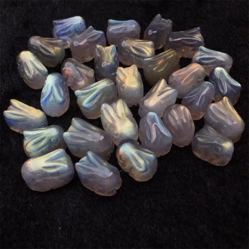 5PCS Natural Gray Moonstone Rabbit Carving Healing Reiki DIY Jewelry Accessories Holiday Gift 10-12MM