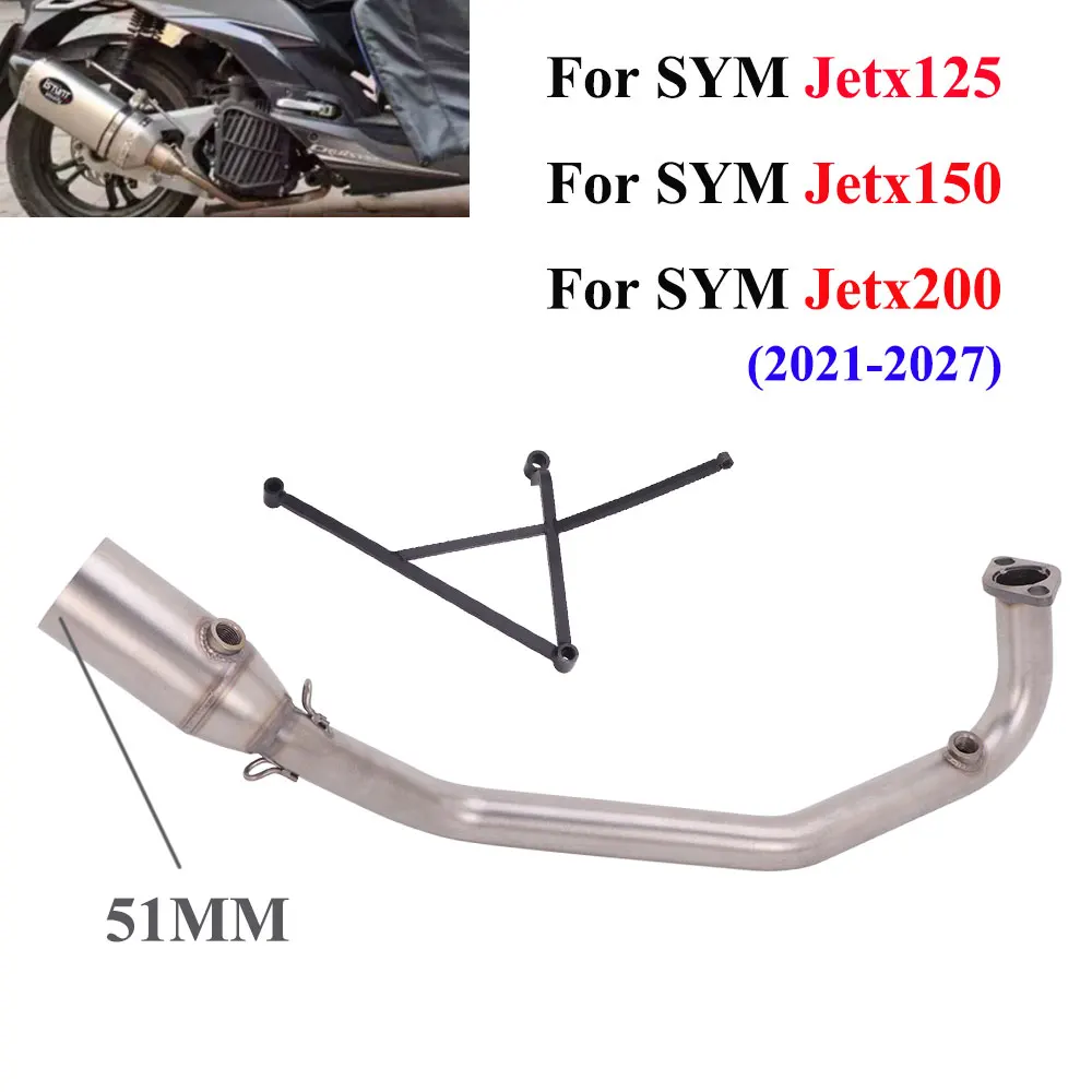 Rura 51MM do SYM Jet‑X 150 JetX125 JetX200 2021-2027, przednia rura łącząca układ wydechowy motocykla, system wydechowy JetX125, stal nierdzewna