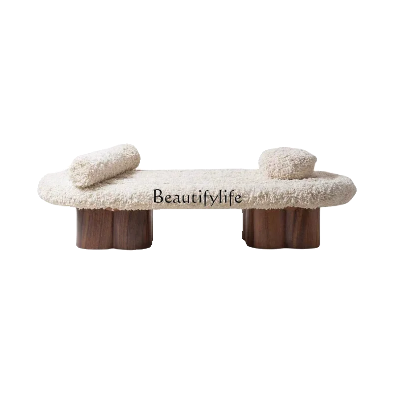 

Nordic lamb wool fabric bedside stool solid wood living room sofa cloakroom long strip shoe changing stool