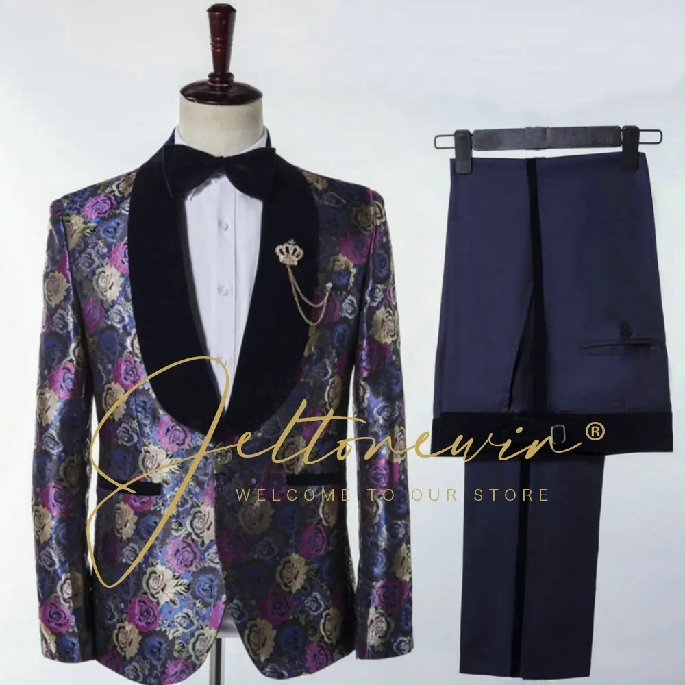 

JELTONEWIN Ensembles De Blazers Terno Masculino Slim Fit 2022 Real Photo 2 Piece Floral Wedding Party Suit Clothing Groom Tuxedo