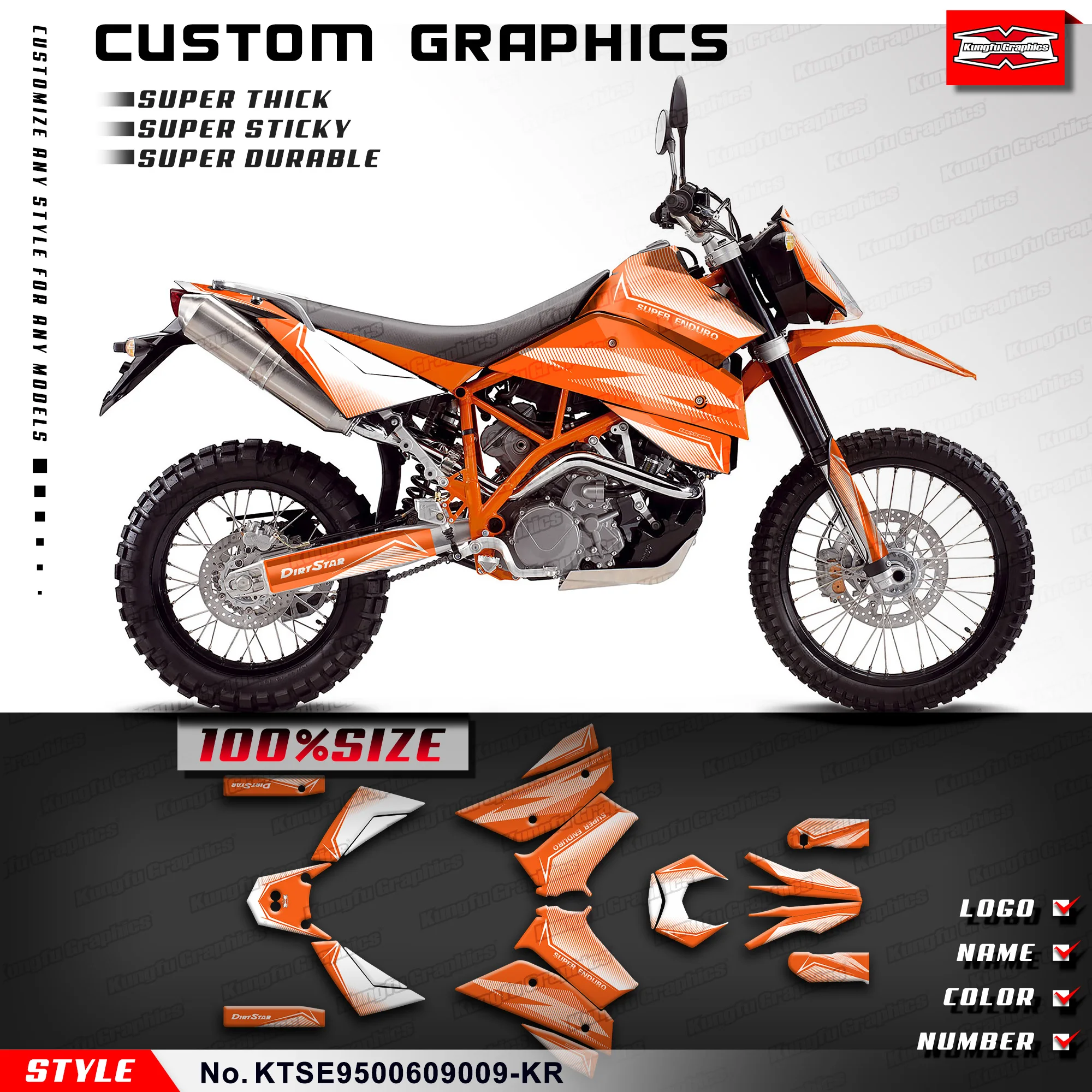 

KUNGFU GRAPHICS Stickers Glossy Laminate for KTM 950 Super Enduro 2006 2007 2008 2009 Dress Up Kit, KTSE9500609009-KR