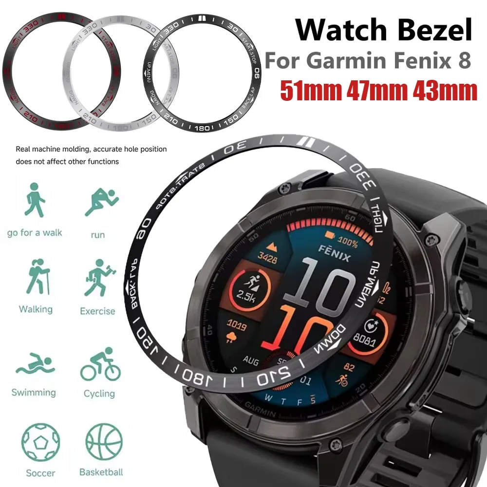 Metal Bezel Ring for Garmin Fenix 8 51mm 47mm 43mm Time/Speed Scale Frame Bumper Protective Ring for Garmin Tactix 8 47mm 51mm
