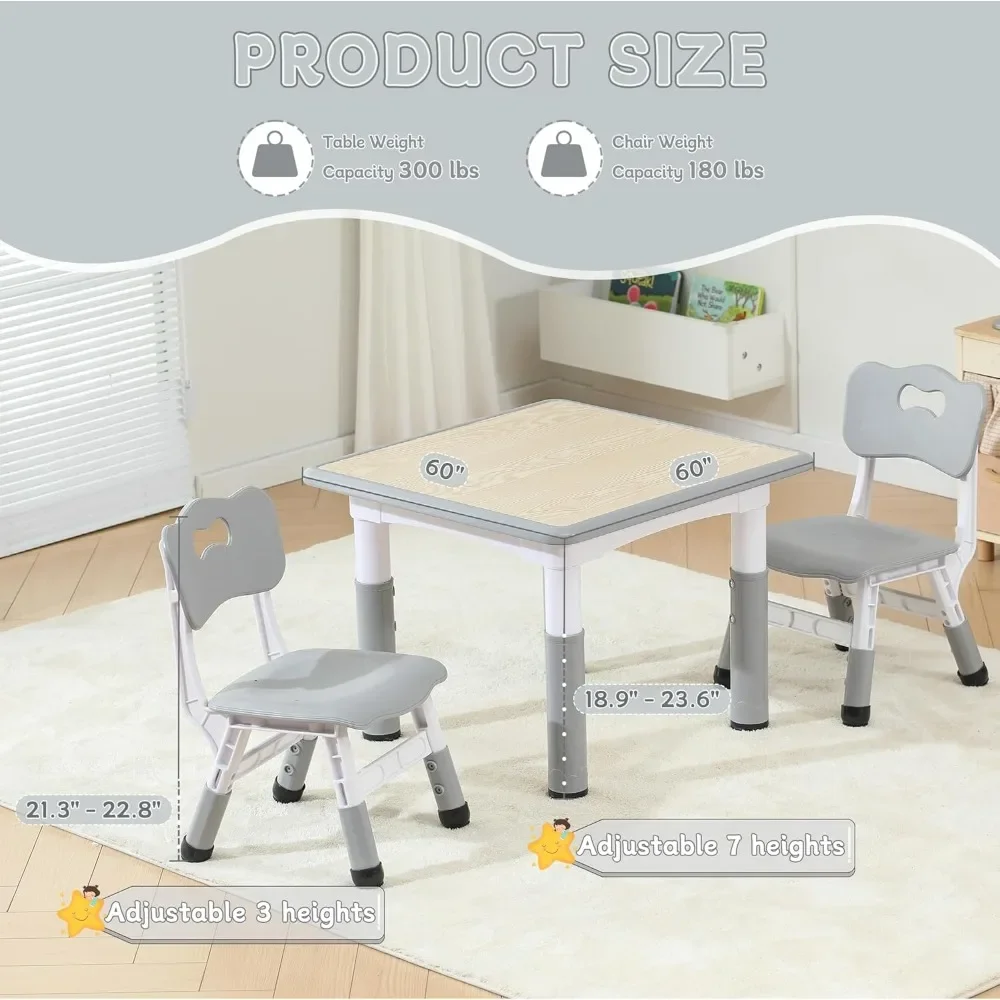 Kids Table and Chairs, Height-Adjustable Toddler Table and Chair Set Graffiti Desktop, Table Chair for Ages 3-8