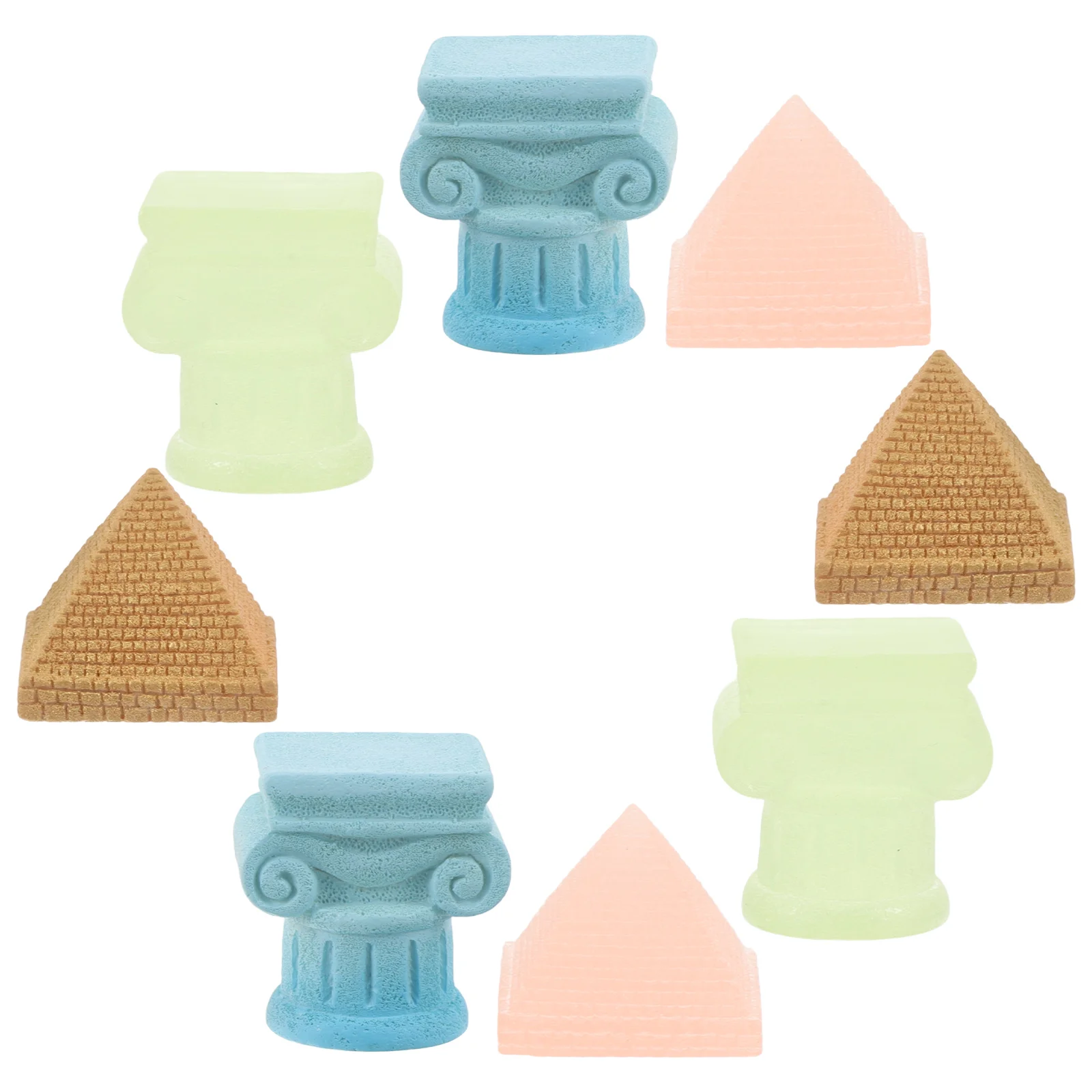 8 Pcs Micro Landscape Decorative Ornaments Vintage Egyptian Figurine Pyramid Greek Column Statue