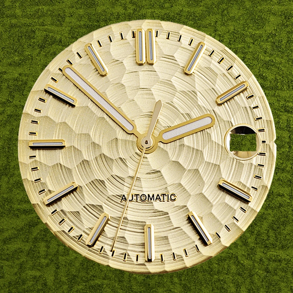 28.5cm ハニカムテクスチャ DIY 腕時計文字盤 グリーン夜光文字盤 NH35/NH36 機械式ムーブメント腕時計改造アクセサリー