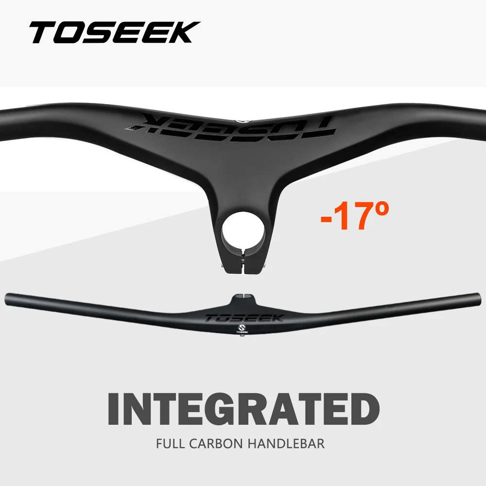 TOSEEK Carbon Mtb Handlebars and Stem 28.6mm  -17° Integrated Handlebar for Mountain Bike 660~800-70/80/90/100mm Bicycle Parts