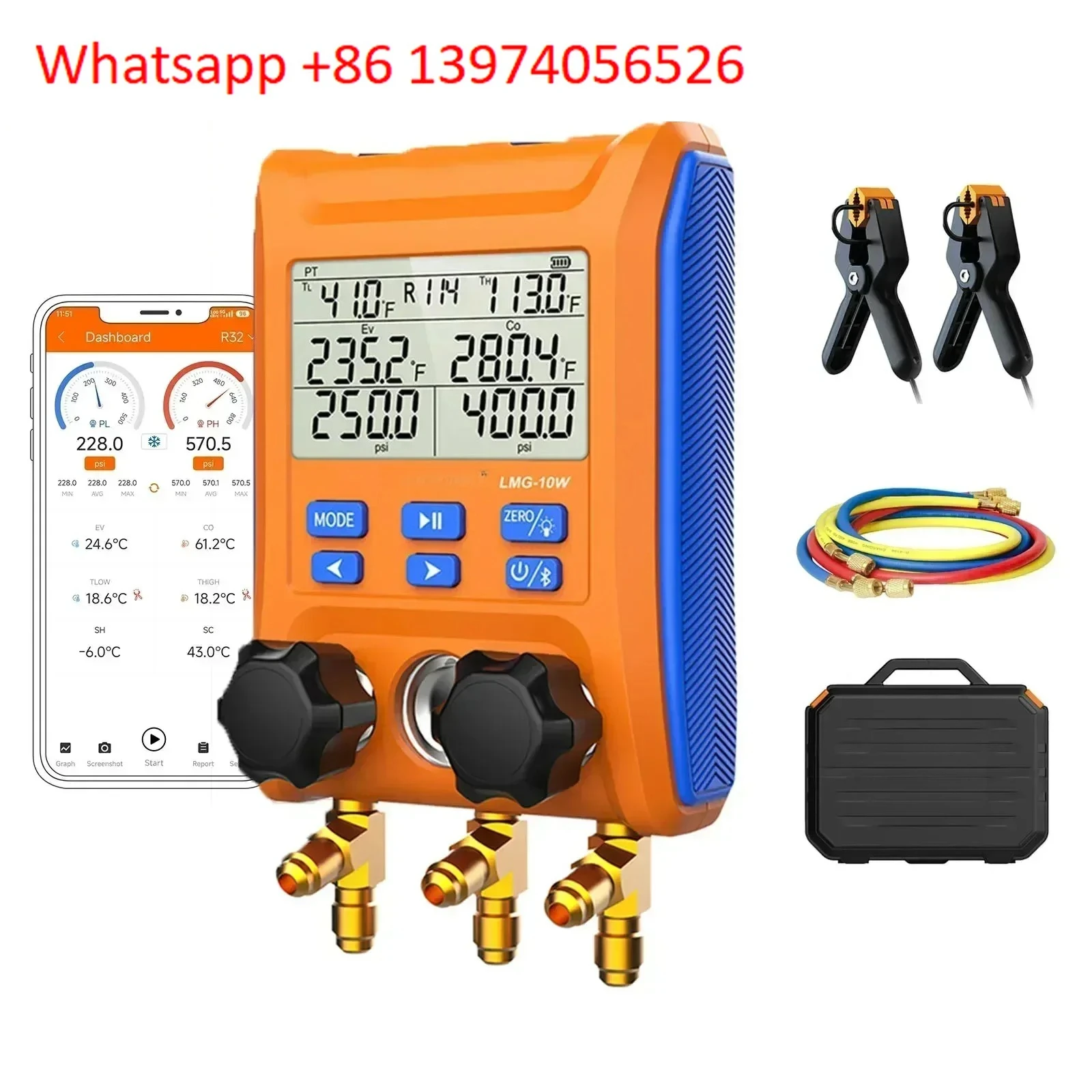 Elitech LMG-10W беспроводной цифровой коллектор хладагента HVAC прибор со шлангом и зажимом для термометра LMG-10 Elitech LMG-10W беспроводной цифровой коллектор хладагента HVAC прибор со шлангом и зажимом для термометра LMG-10