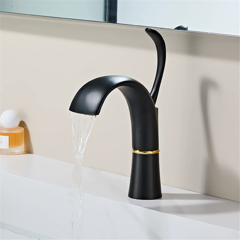 

White Gold Bathroom Faucet Brass Basin Faucet Sink Faucet Cold & Hot Waterfall Faucet Sink Tap Deck Mounted Lavotory Faucet