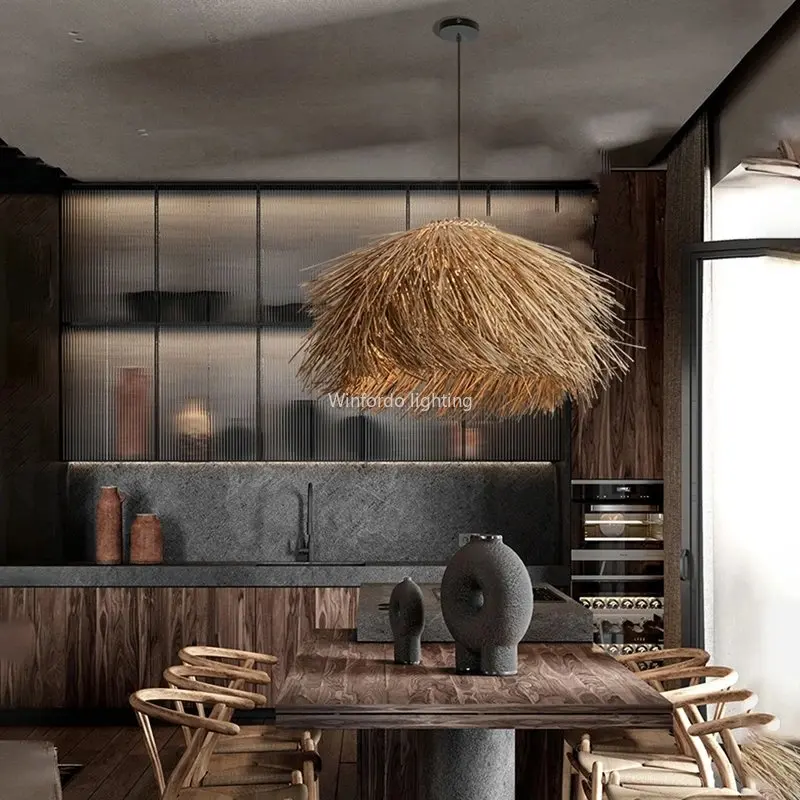 2023 Japanese Retro Hand Woven Rattan Led Pendant Lights Restaurant Bar Home Decor Bedroom Dining Room Chandeliers Room Decor